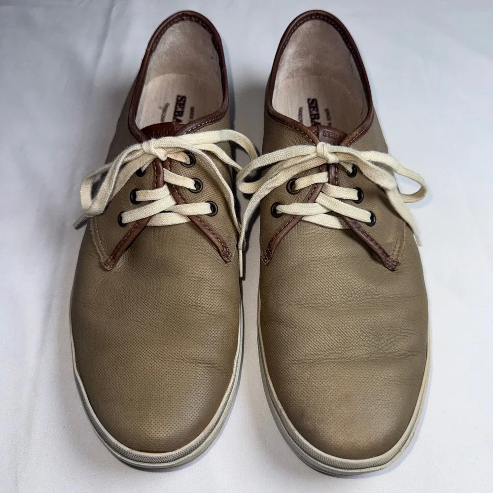 Sebago Mens Frome Glover Plain Toe Taupe Leather Sneakers B140061 Size 10